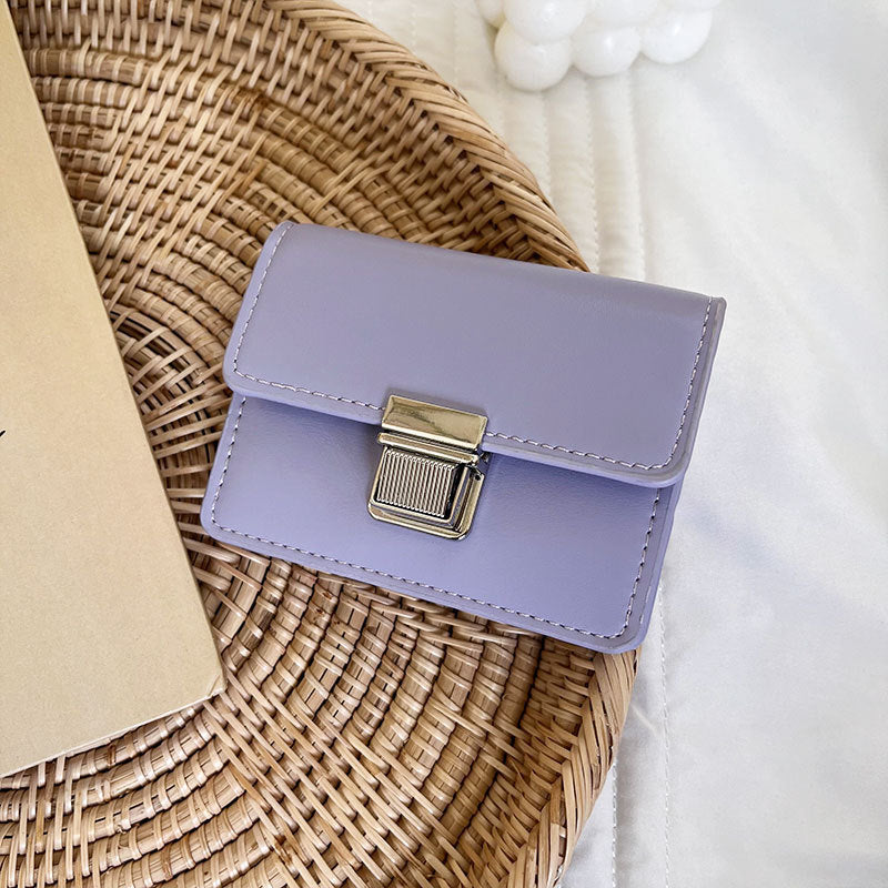 Solid Color Anti-Theft Card Holder with Sequins and Lock in Various Colors - Flip Your Style This Elegant Mini Wallet