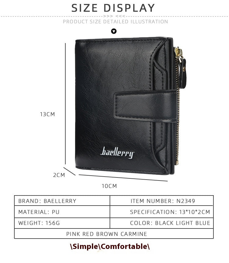 Solid Color Card Holder Wallet with Multiple Slots and Zipper Closure - Buckle Up the for Driving Licenses multiple