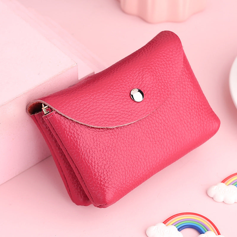 Solid Color Cattlehide Card Bag with Daily Matching Colors - for Beans Pink and Rose Red Fans cattlehide card bag