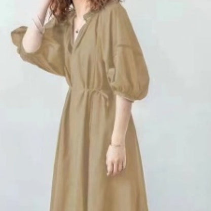 Solid Color Chiffon Long Skirt with Sleeves in White Khaki Black - Teleplus