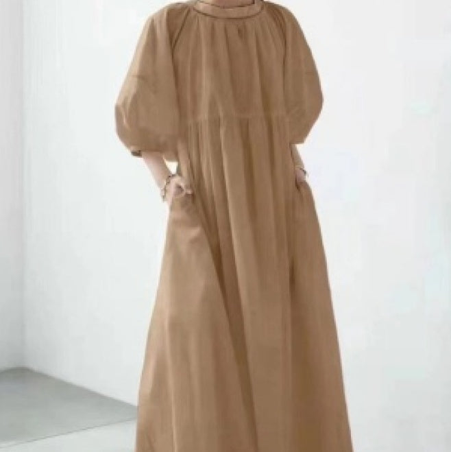 Solid Color Chiffon Long Skirt with Sleeves in White Khaki Black - Teleplus
