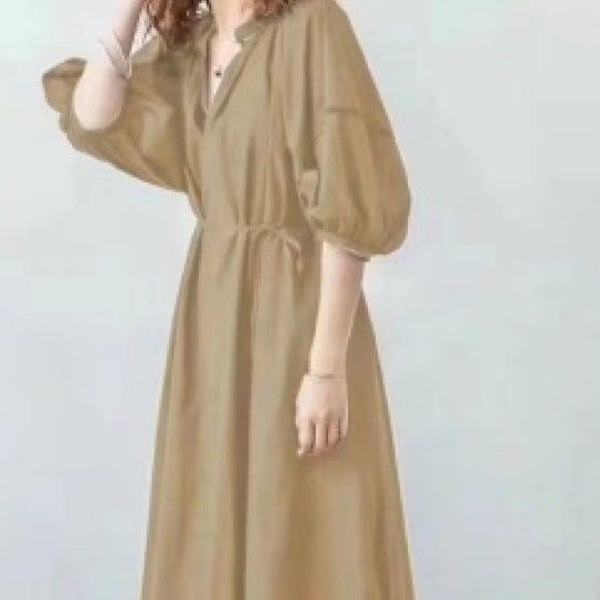 Solid Color Chiffon Long Skirt with Sleeves in White Khaki Black - Teleplus