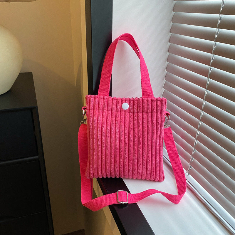 Solid Color Corduroy Bucket Bag with Single Shoulder Crossbody Strap - Teleplus single shoulder crossbody solid color