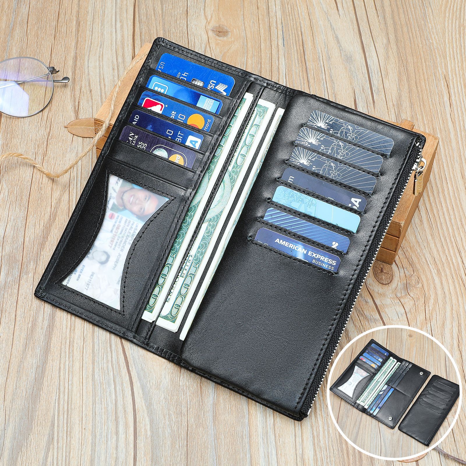 Solid Color Cowhide Wallet with Durable Polyester Cotton Lining for United States - Men A Stylish Fortress of Cash