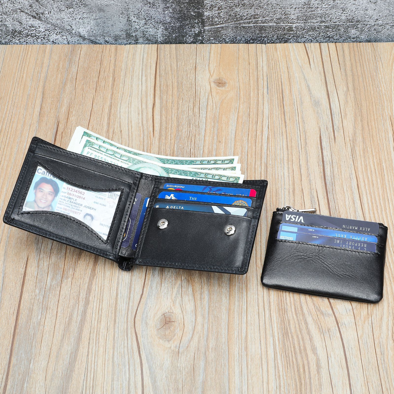 Solid Color Cowhide Wallet with Durable Polyester Cotton Lining for United States - Men A Stylish Fortress of Cash