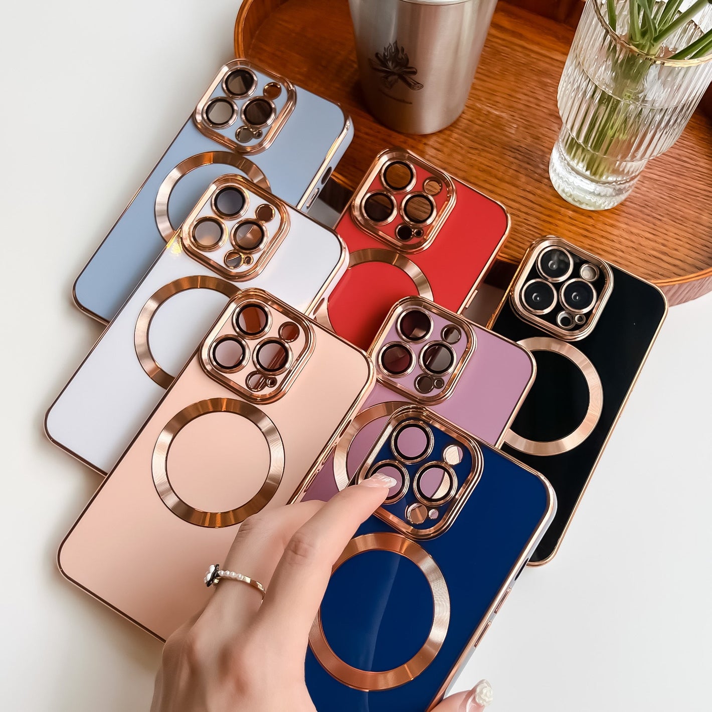 Solid Color TPU Back Cover with Lens Protector and Magnetic Pull for iPhones - iPhone magnetic pull lens protector