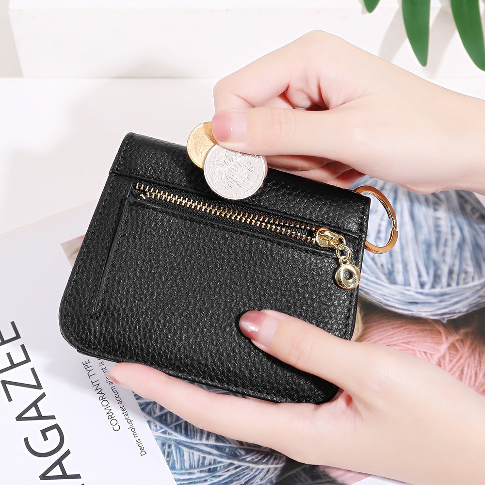 Solid Color Female Genuine Leather Wallet with Open Zipper Buckle in the United States - Wallets Round Tag for Stylish