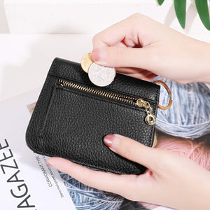 Solid Color Female Genuine Leather Wallet with Open Zipper Buckle in the United States - Wallets Round Tag for Stylish