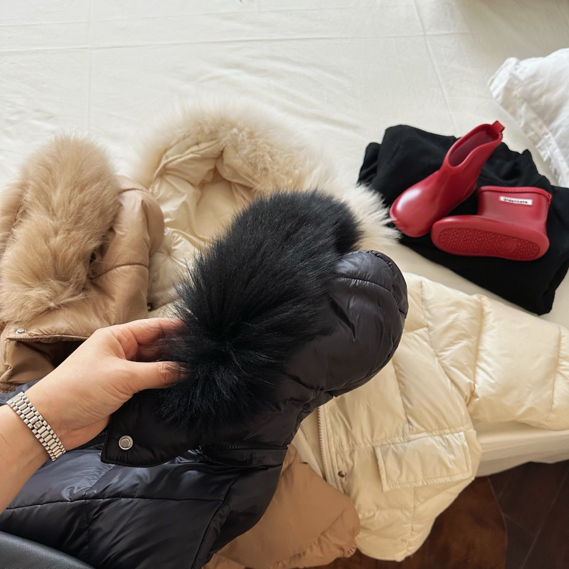 Solid Color Fur Collared Baby Long Down Jacket in Korean Cotton - Teleplus Collar solid color fur collar jacket baby