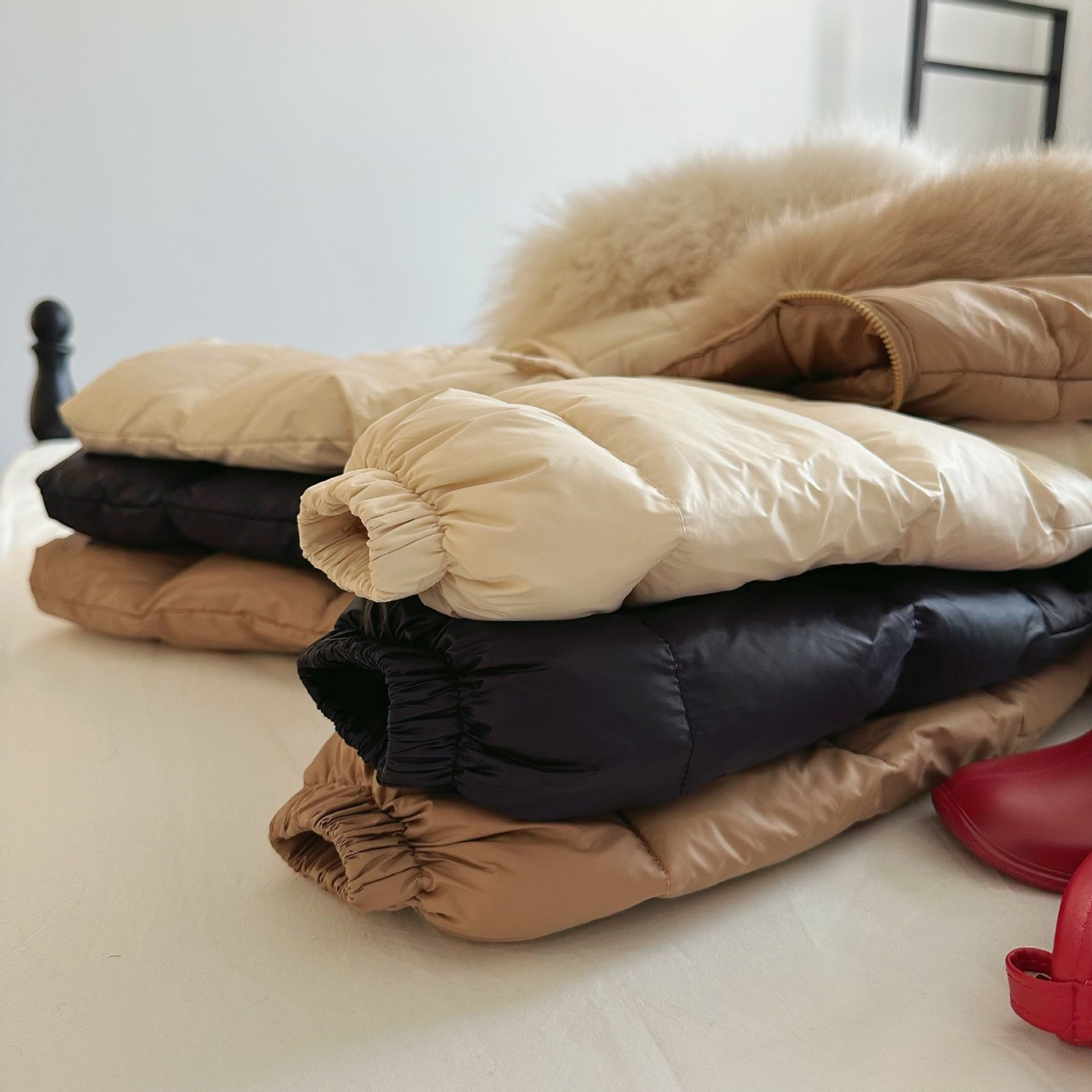 Solid Color Fur Collared Baby Long Down Jacket in Korean Cotton - Teleplus Collar solid color fur collar jacket baby