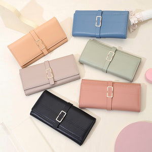 Solid Color Handbag with Long Metal Buckle and Waterproof PU Leather in United States - Clutch for Fashionably