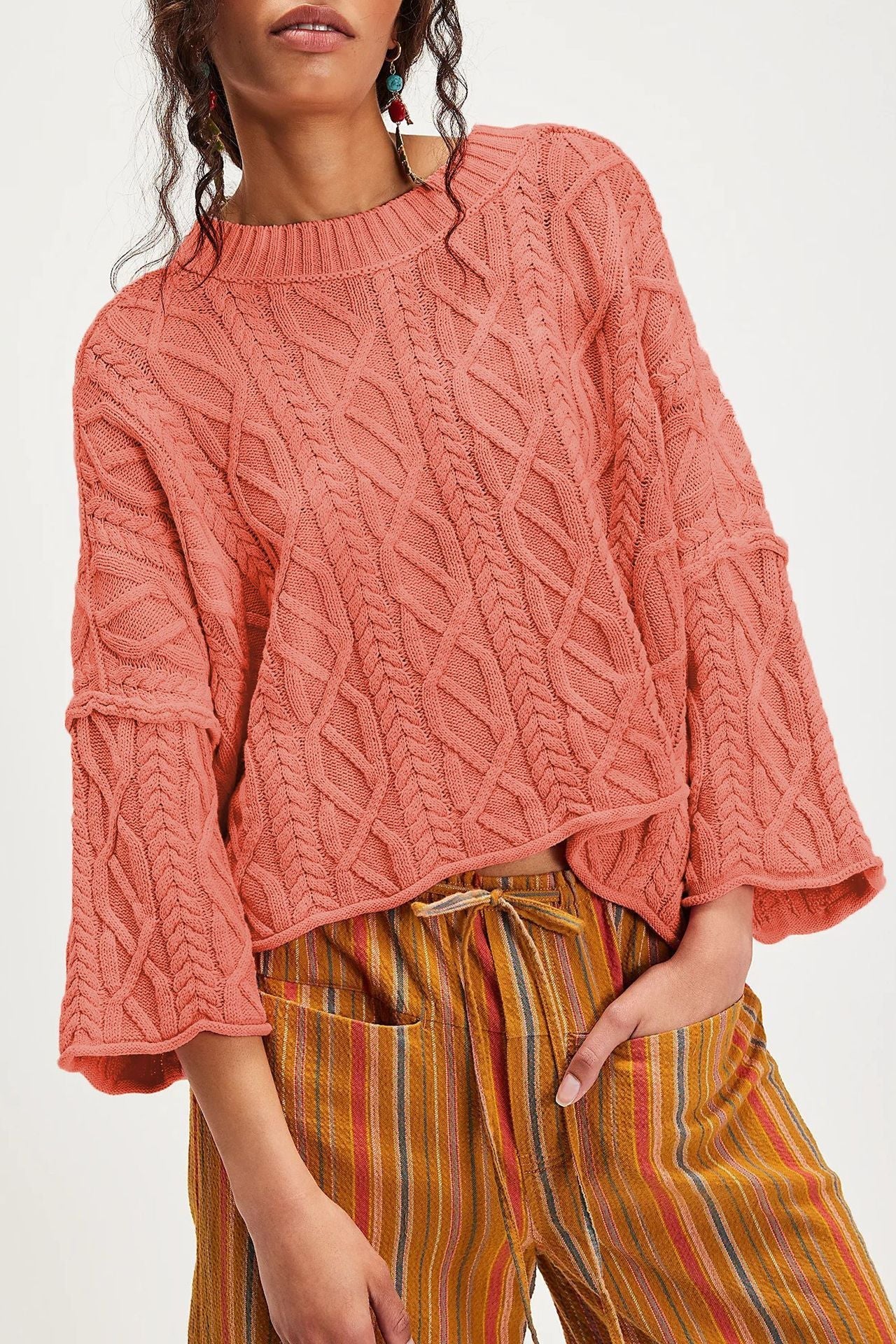 Solid Color Knitted Pullover Sweater Street Fashion Acrylic Fiber - Teleplus solid color