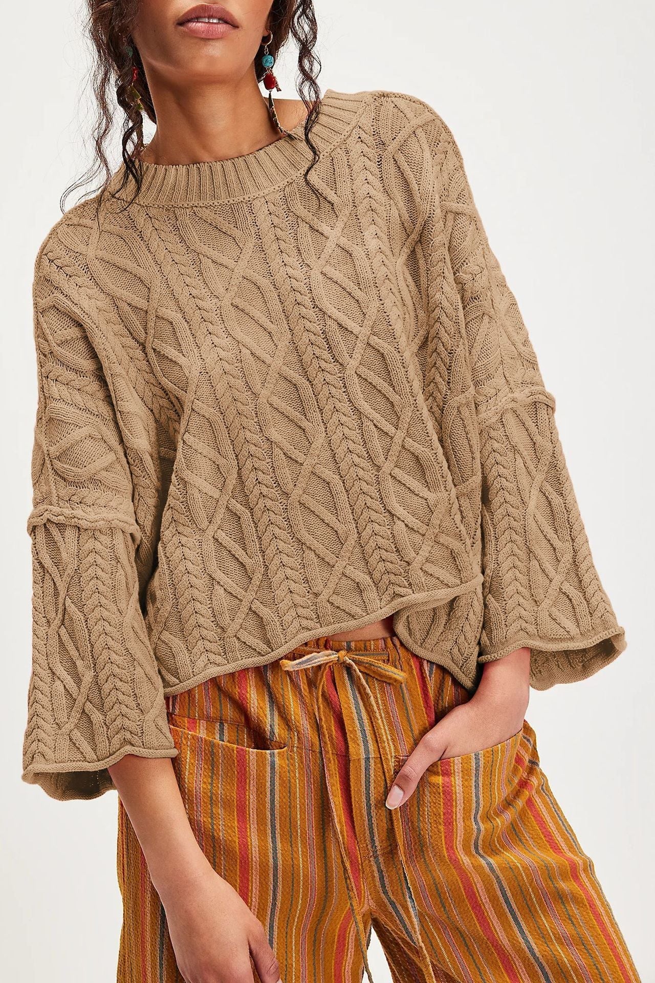 Solid Color Knitted Pullover Sweater Street Fashion Acrylic Fiber - Teleplus solid color