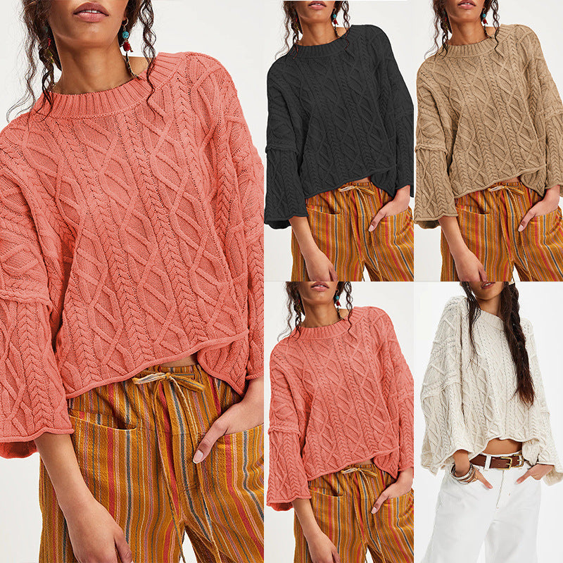 Solid Color Knitted Pullover Sweater Street Fashion Acrylic Fiber - Teleplus solid color