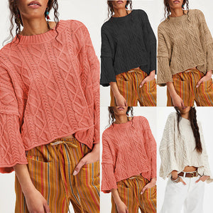 Solid Color Knitted Pullover Sweater Street Fashion Acrylic Fiber - Teleplus solid color