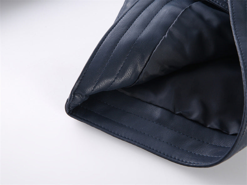 Solid Color Leather Fabric for Fashion Casual Jackets in Black and Royal Blue - Teleplus fashion casual solid color