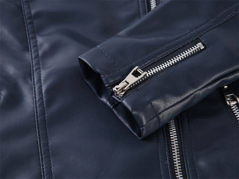 Solid Color Leather Fabric for Fashion Casual Jackets in Black and Royal Blue - Teleplus fashion casual solid color