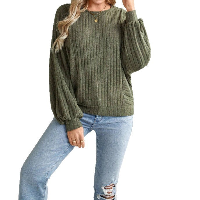 Solid Color Long Sleeve Lantern Blouse Japanese Korean Casual Top - long sleeve solid color