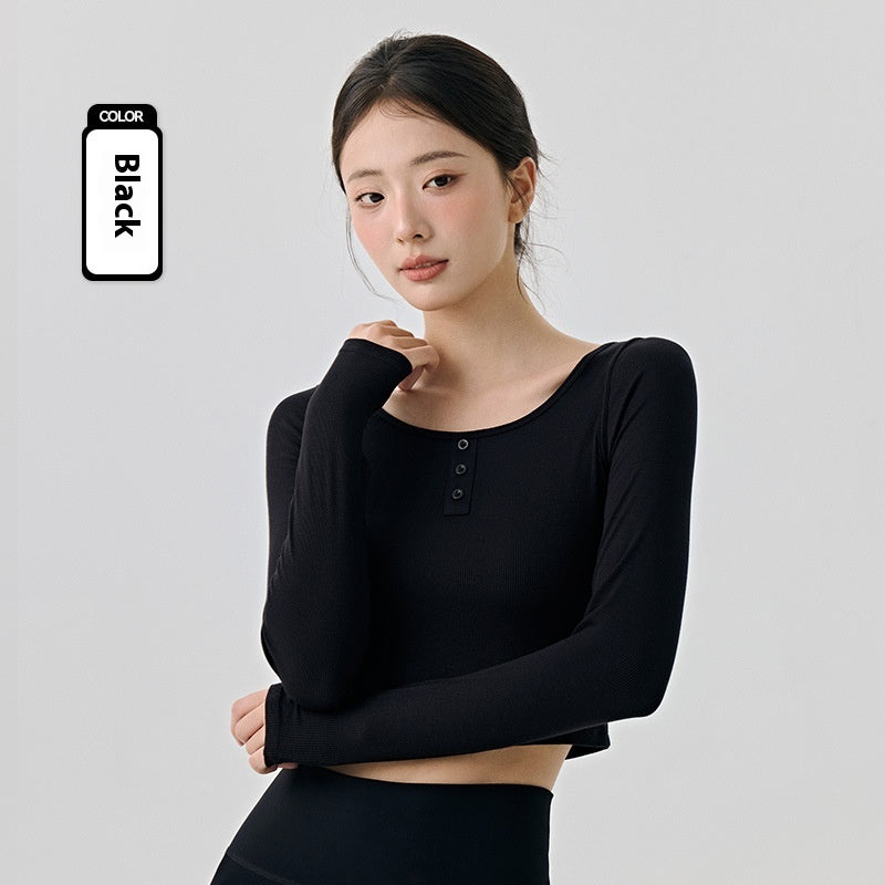 Solid Color Long Sleeve Yoga Top for Fitness and Exercise - Teleplus solid color long sleeve