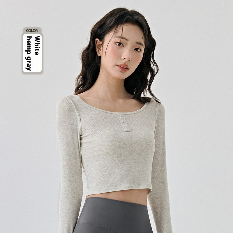 Solid Color Long Sleeve Yoga Top for Fitness and Exercise - Teleplus solid color long sleeve
