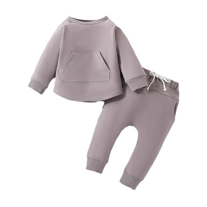 Solid Color Long-sleeved Sweater Trousers Two-piece Children’s Clothing - Sweater Trousers That Scream Fashionable