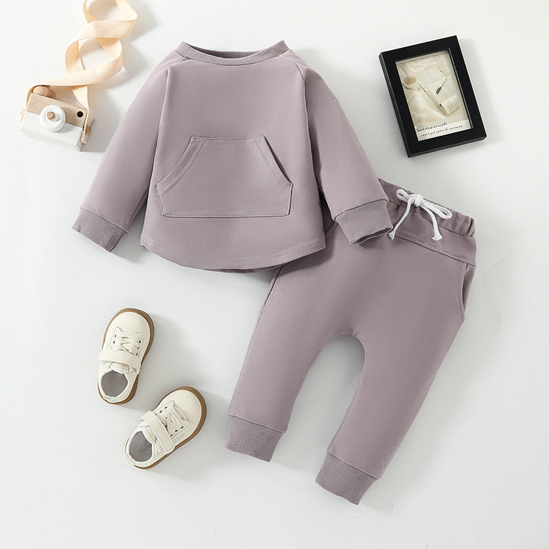 Solid Color Long-sleeved Sweater Trousers Two-piece Children’s Clothing - Sweater Trousers That Scream Fashionable