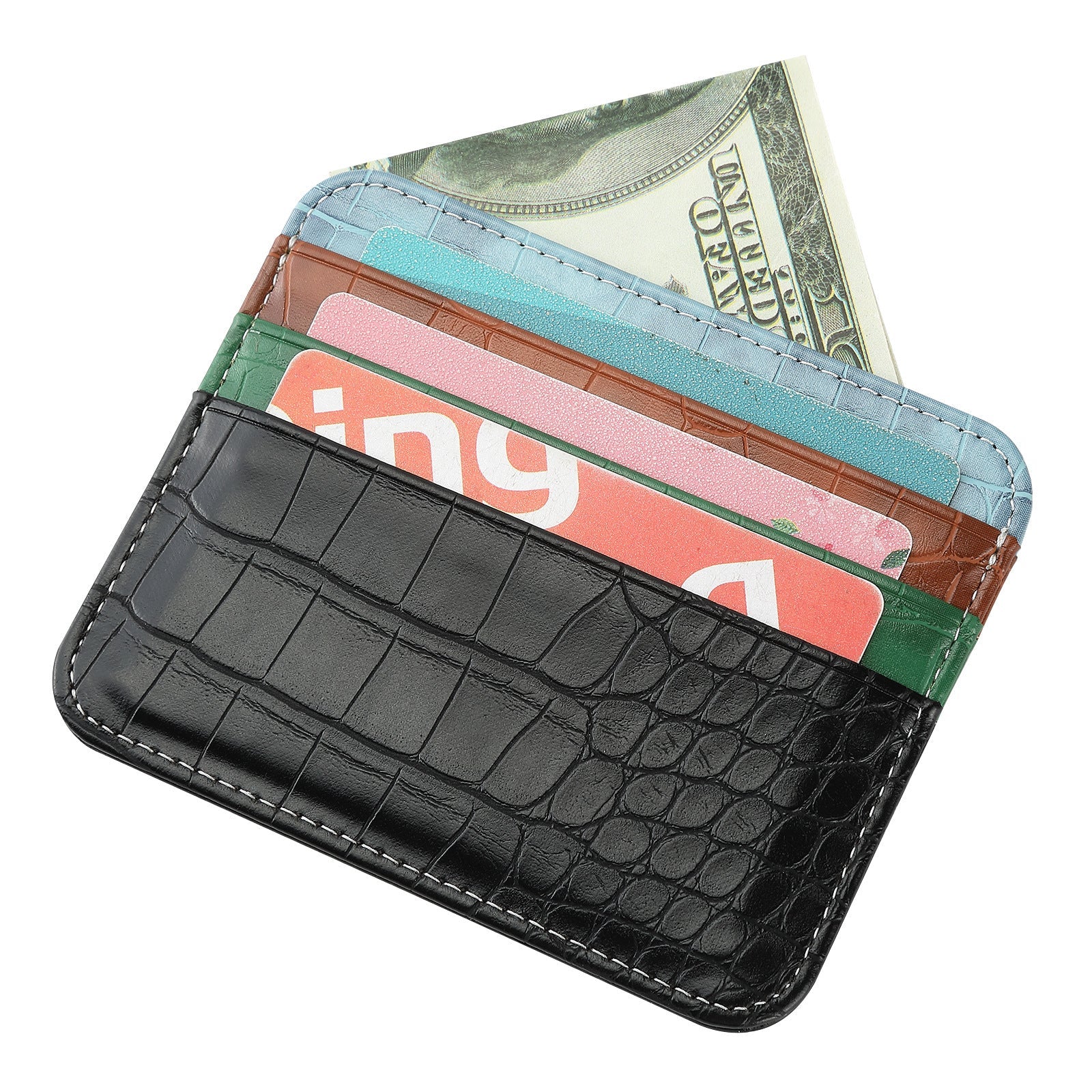Solid Color Nylon Card Organizer Wallet with PU Leather Accents - Teleplus