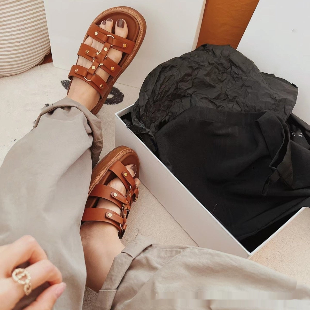 Solid Color Patent Leather Ladies Slippers in White Black Brown with Sheepskin - ladies slippers patent leather