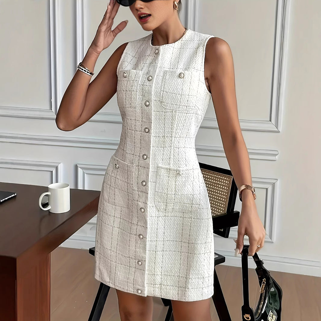 Solid Color Polyester Hip Skirt for Women with Sleeveless Design - Teleplus