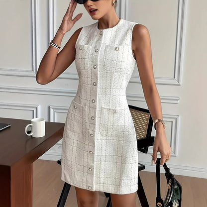 Solid Color Polyester Hip Skirt for Women with Sleeveless Design - Teleplus