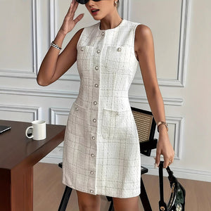 Solid Color Polyester Hip Skirt for Women with Sleeveless Design - Teleplus