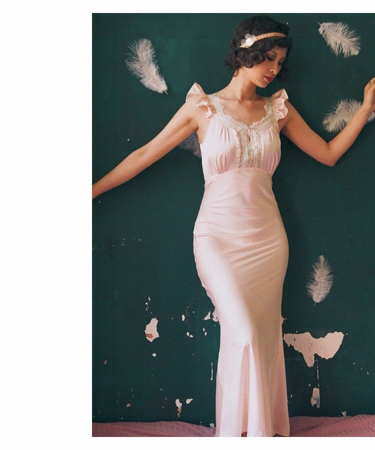 Solid Color Retro High Waist Dress with Lace Ruffle Pleated Flying Sleeves - Teleplus solid color