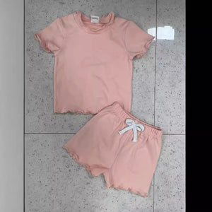 Ruffled Short Sleeves Suit for Toddler Girls Cotton Blend Casual Wear - Tiny Fashionistas ruffled short sleeves suit