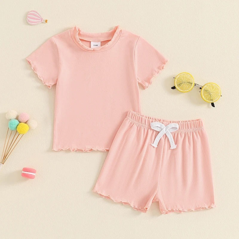 Solid Color Ruffled Short Sleeves Suit - Ruffled Short Sleeves Suit for Tiny Fashionistas