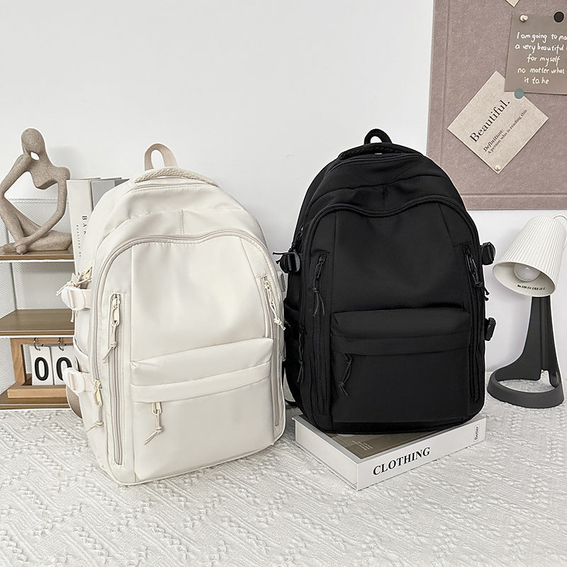 Solid Color School Backpack Polyester Nylon Urban Shoulder Bag for Men and Women - Teleplus solid color