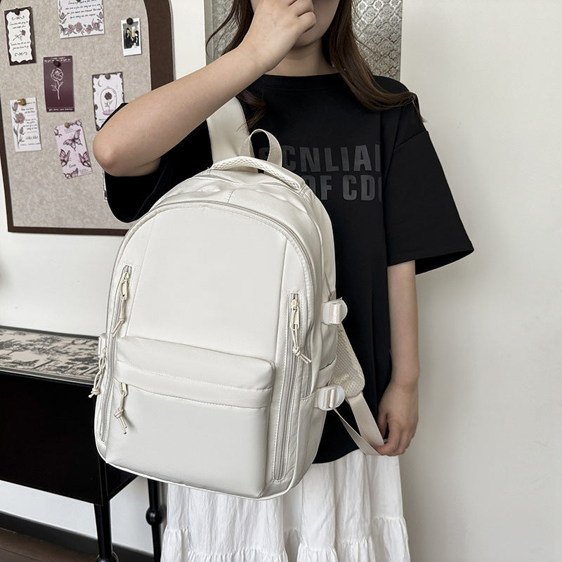 Solid Color School Backpack Polyester Nylon Urban Shoulder Bag for Men and Women - Teleplus solid color