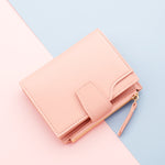 Solid Color Short Pink Blue Black PU Leather Accessory for United States Market - Wallets with Zipper Card Slot