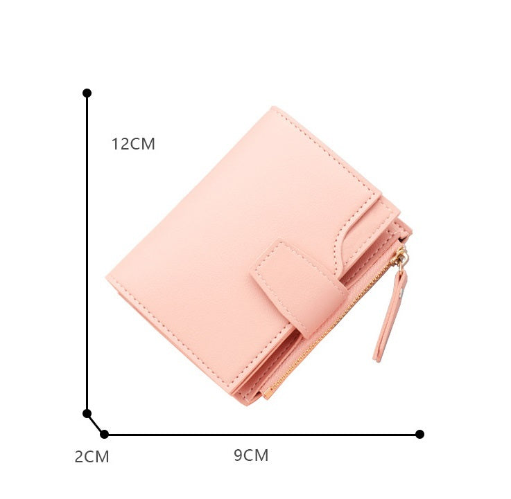 Solid Color Short Pink Blue Black PU Leather Accessory for United States Market - Wallets with Zipper Card Slot