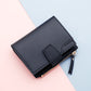 Solid Color Short Pink Blue Black PU Leather Accessory for United States Market - Wallets with Zipper Card Slot