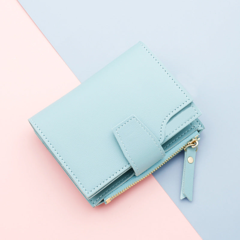 Solid Color Short Pink Blue Black PU Leather Accessory for United States Market - Wallets with Zipper Card Slot