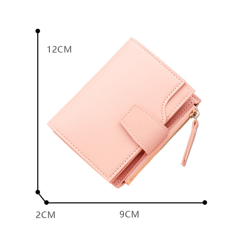 Solid Color Short Pink Blue Black PU Leather Accessory for United States Market - Wallets with Zipper Card Slot