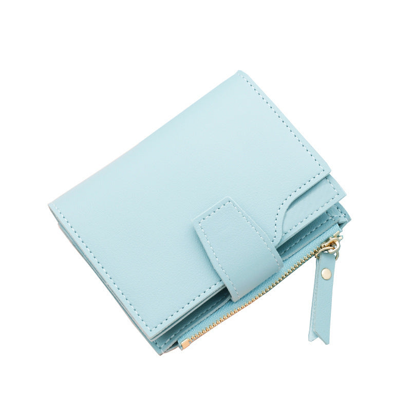 Solid Color Short Pink Blue Black PU Leather Accessory for United States Market - Wallets with Zipper Card Slot