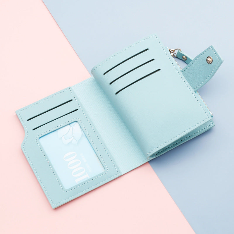 Solid Color Short Pink Blue Black PU Leather Accessory for United States Market - Wallets with Zipper Card Slot