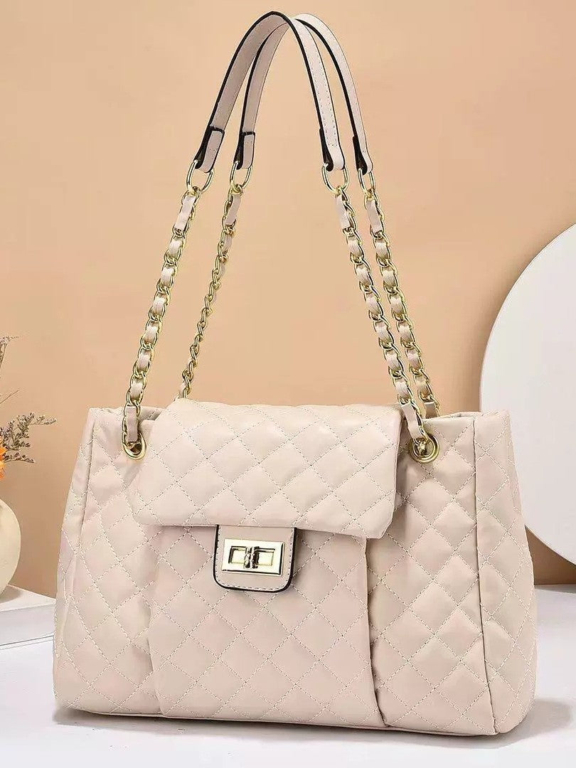 Solid Color Simple Embroidery Rhombus Large Capacity Polyester Bag - Teleplus solid color simple embroidery thread