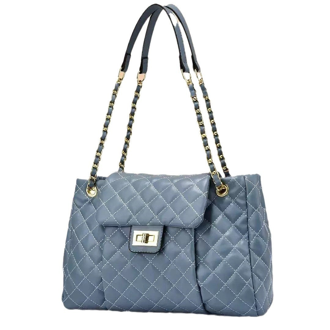 Solid Color Simple Embroidery Rhombus Large Capacity Polyester Bag - Teleplus solid color simple embroidery thread