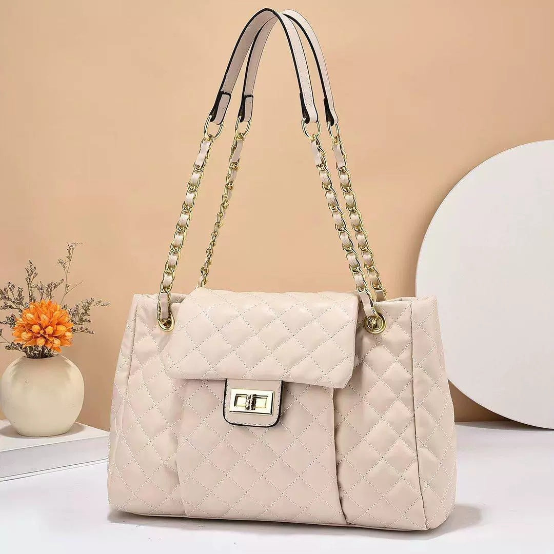 Solid Color Simple Embroidery Rhombus Large Capacity Polyester Bag - Teleplus solid color simple embroidery thread