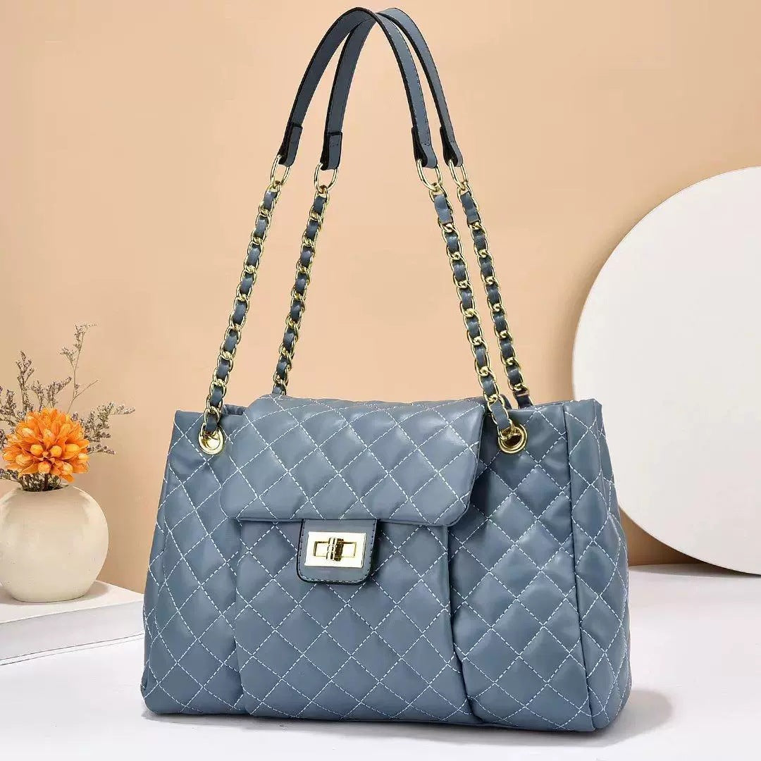 Solid Color Simple Embroidery Rhombus Large Capacity Polyester Bag - Teleplus solid color simple embroidery thread