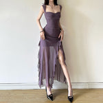 Solid Color Split Sleeveless Skirt Dress for Women with Polyester Fabric - Teleplus