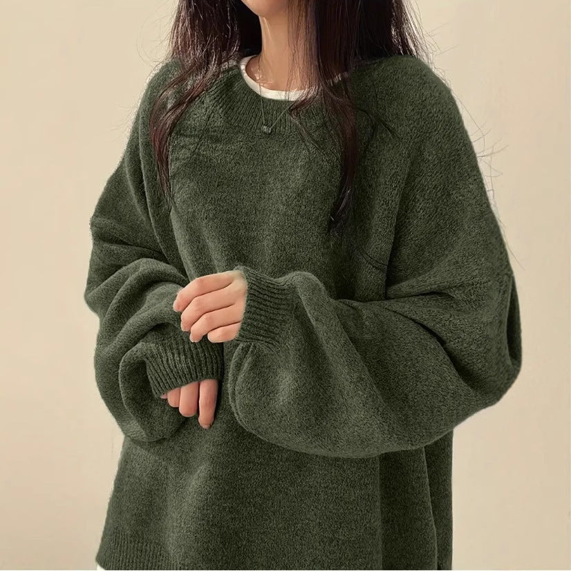 Solid Color Wool Blend Sweater for Women Casual Long Sleeve Pullover - Teleplus solid color