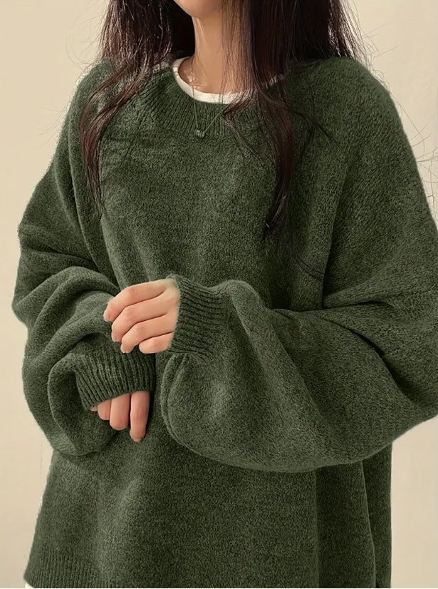 Solid Color Wool Blend Sweater for Women Casual Long Sleeve Pullover - Teleplus solid color